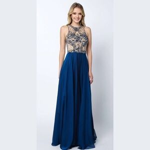 Juliet 637 Sleeveless A-Line Rhinestone Embellished Gown - Size L